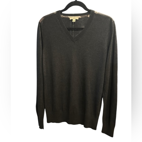 Burberry Brit Mens Cashmere blend Sweater Check Shoulder Black size M - Picture 3 of 10